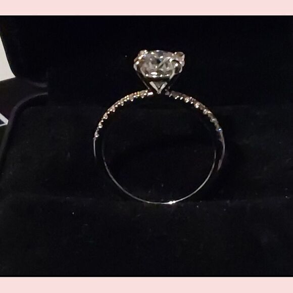 CERTIFIED Genuine Diamond Moissanite 1.5 Ct. Round & Pave Engagement Ring Sz 8 - Picture 3 of 4
